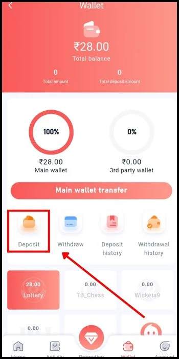 Steps to Deposit Money into the 91 Club Game Account